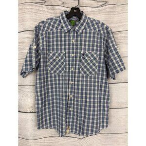 Mens Timberland Blue Plaid Short Sleeve Button-Up Shirt Size L